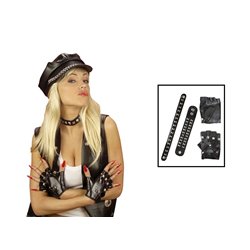 set accessoires punk simili cuir noir 5pcs