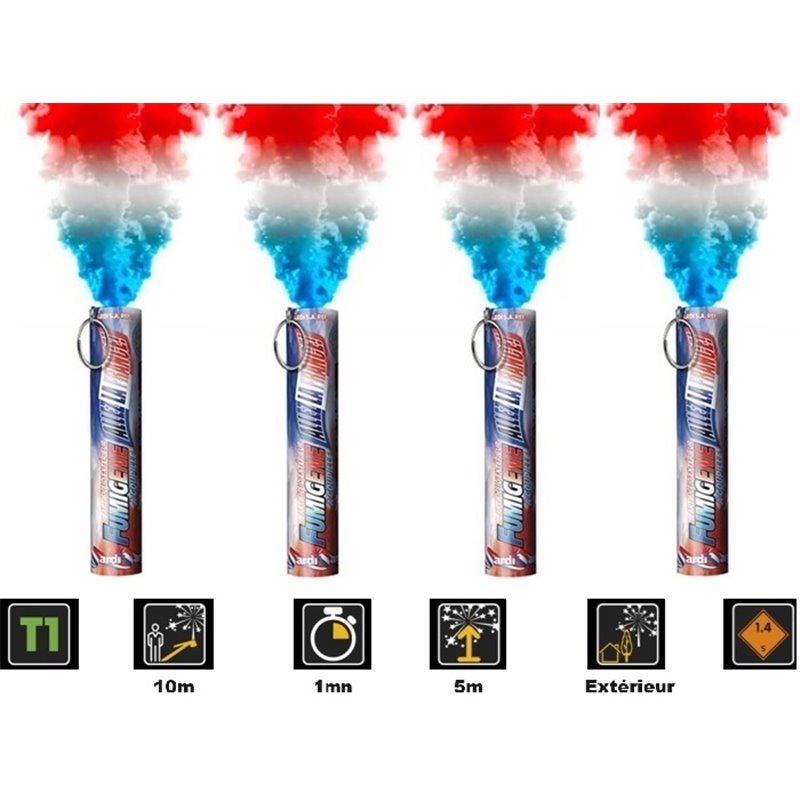 1x lot de 4 fumigènes bleu blanc rouge t1 1min