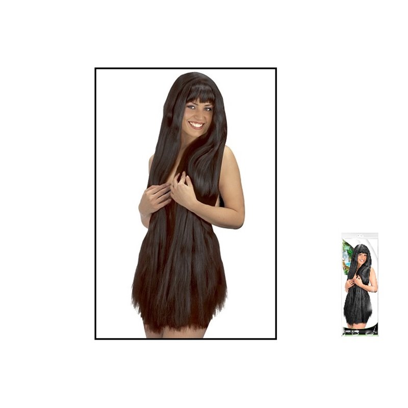 perruque cheveux extra longs noire 1m