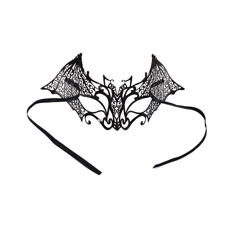 masque loup luxe métal motif chauve souris noir