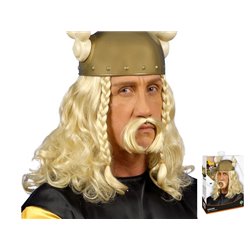 set perruque et moustache gaulois viking blond