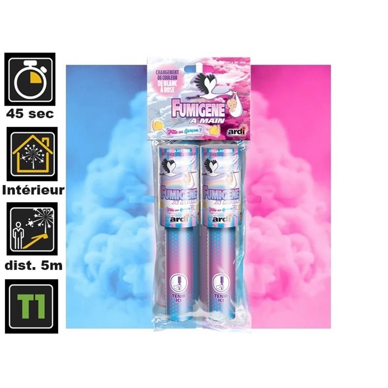 1x lot de 2 fumigènes à main changement blanc à rose t1 45s