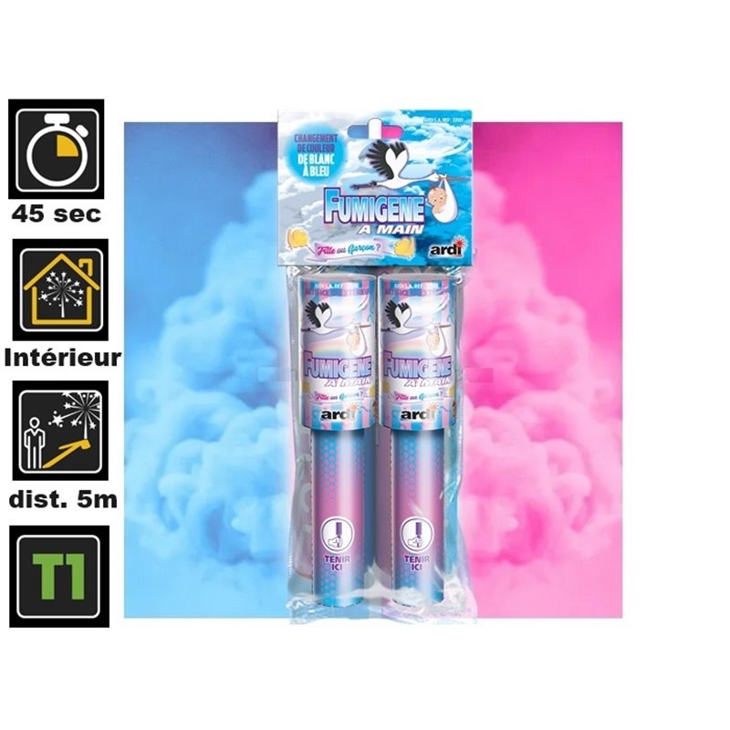 1x lot de 2 fumigènes à main changement blanc à bleu t1 45s