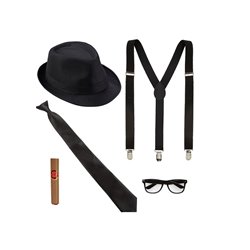 set accessoires "années folles" borsalino noir adulte 5pcs