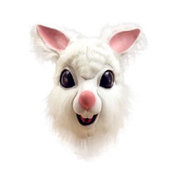 masque latex lapin blanc avec fourrure