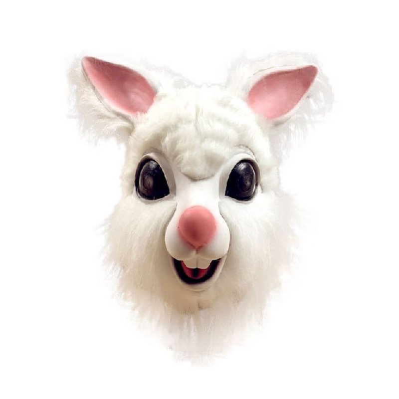 masque latex lapin blanc avec fourrure