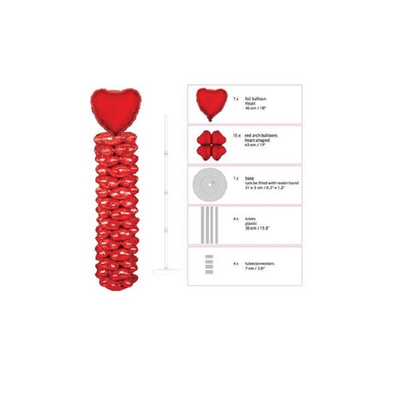 kit support avec ballons aluminium motif coeur 1.6m