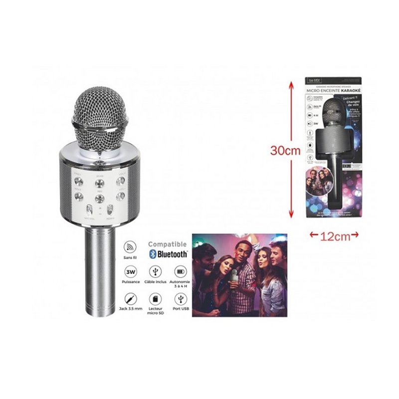 microphone enceinte karaoké sans fil 3w 23cm