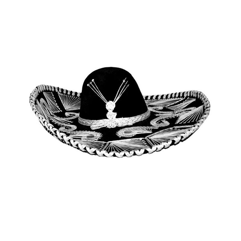 sombrero noir avec broderies luxe 60cm