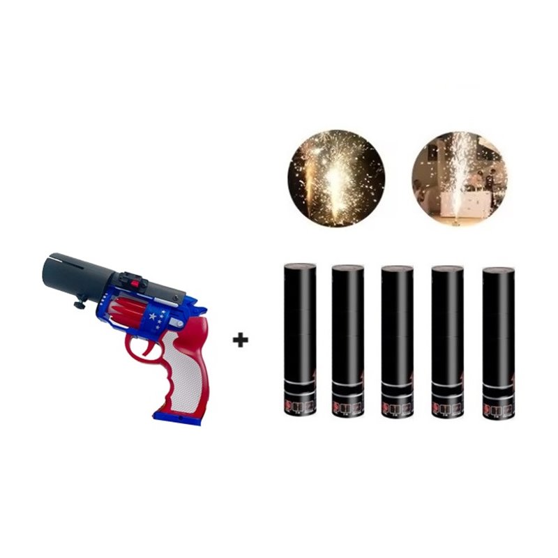 set pistolet à main 1 tir + 5 jets de scène argent 3m 30s